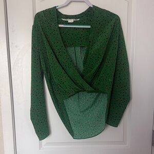 Veronica Beard Green Floral Wrap Blouse
